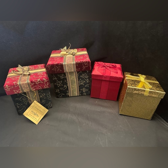 Elegant Christmas Luxury Gift Boxes Small Med Large Red Gold Green Fabric Ribbon - Picture 2 of 15